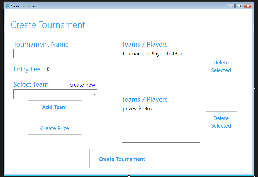 Create Tournament Form