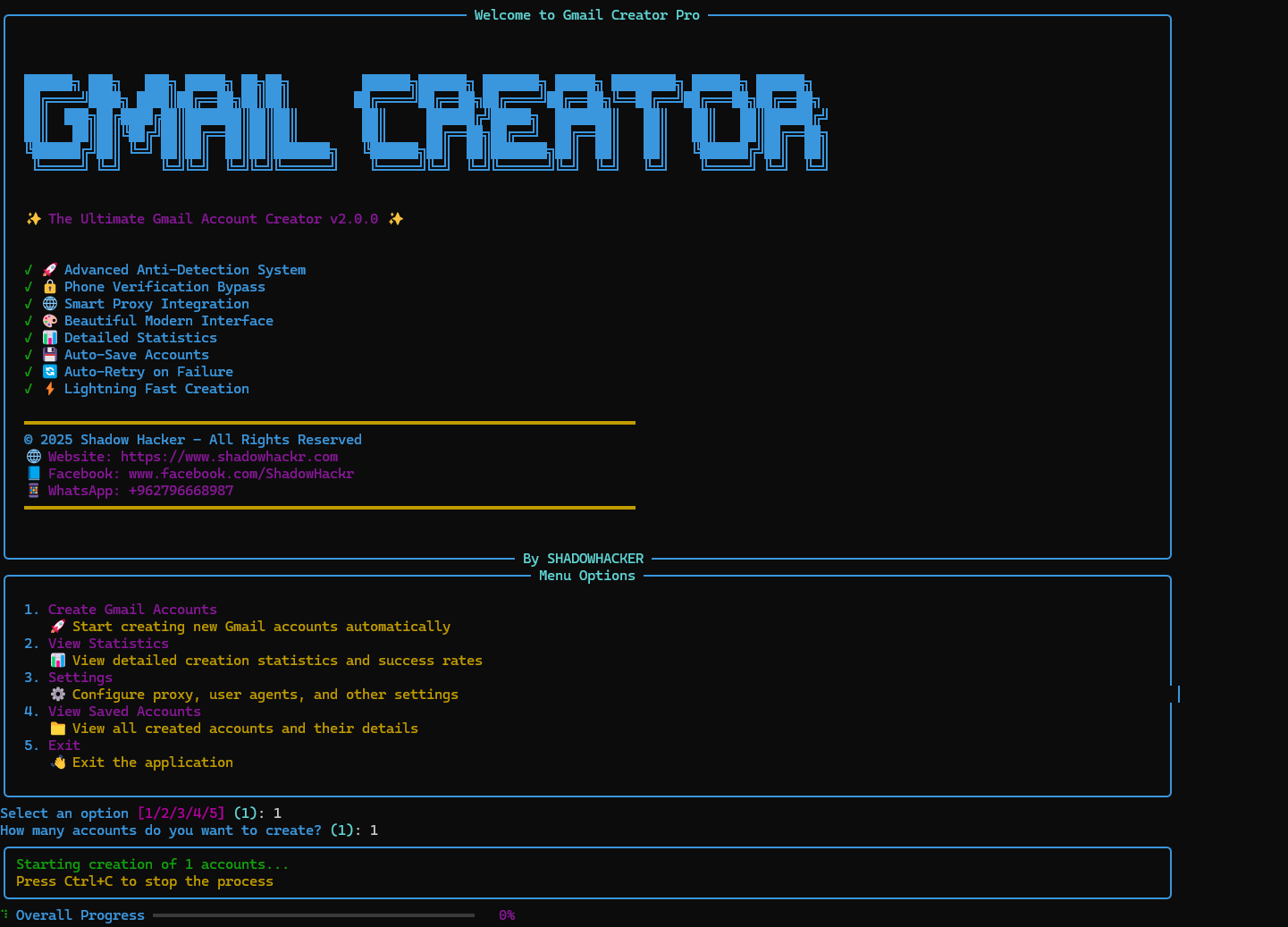 Gmail Creator Pro Interface