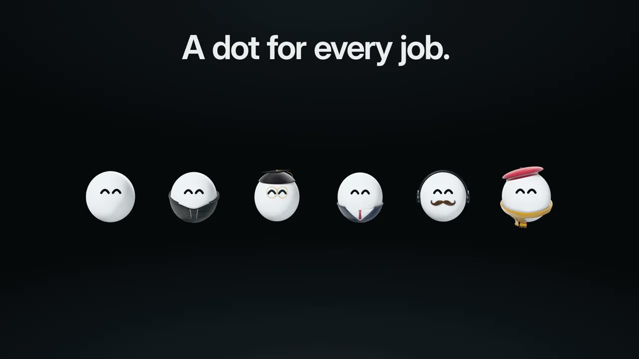 The localDot film: six dots, each dressed for its job, under the words A dot for every job