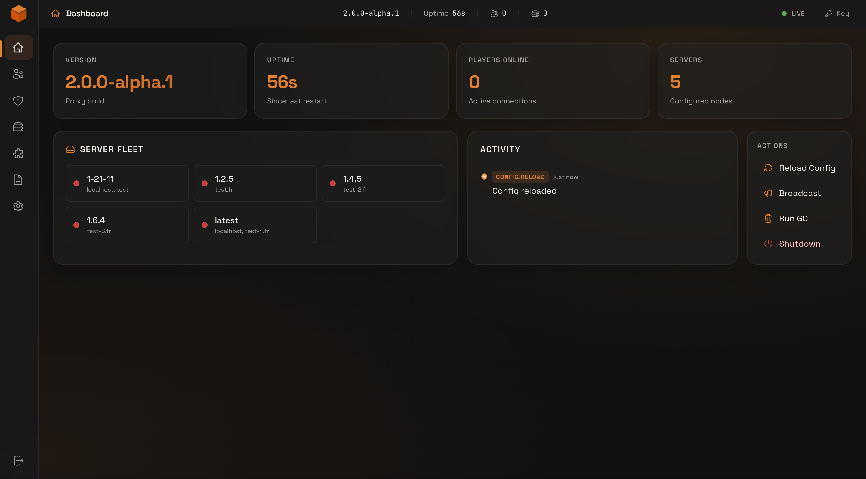 Infrarust web dashboard
