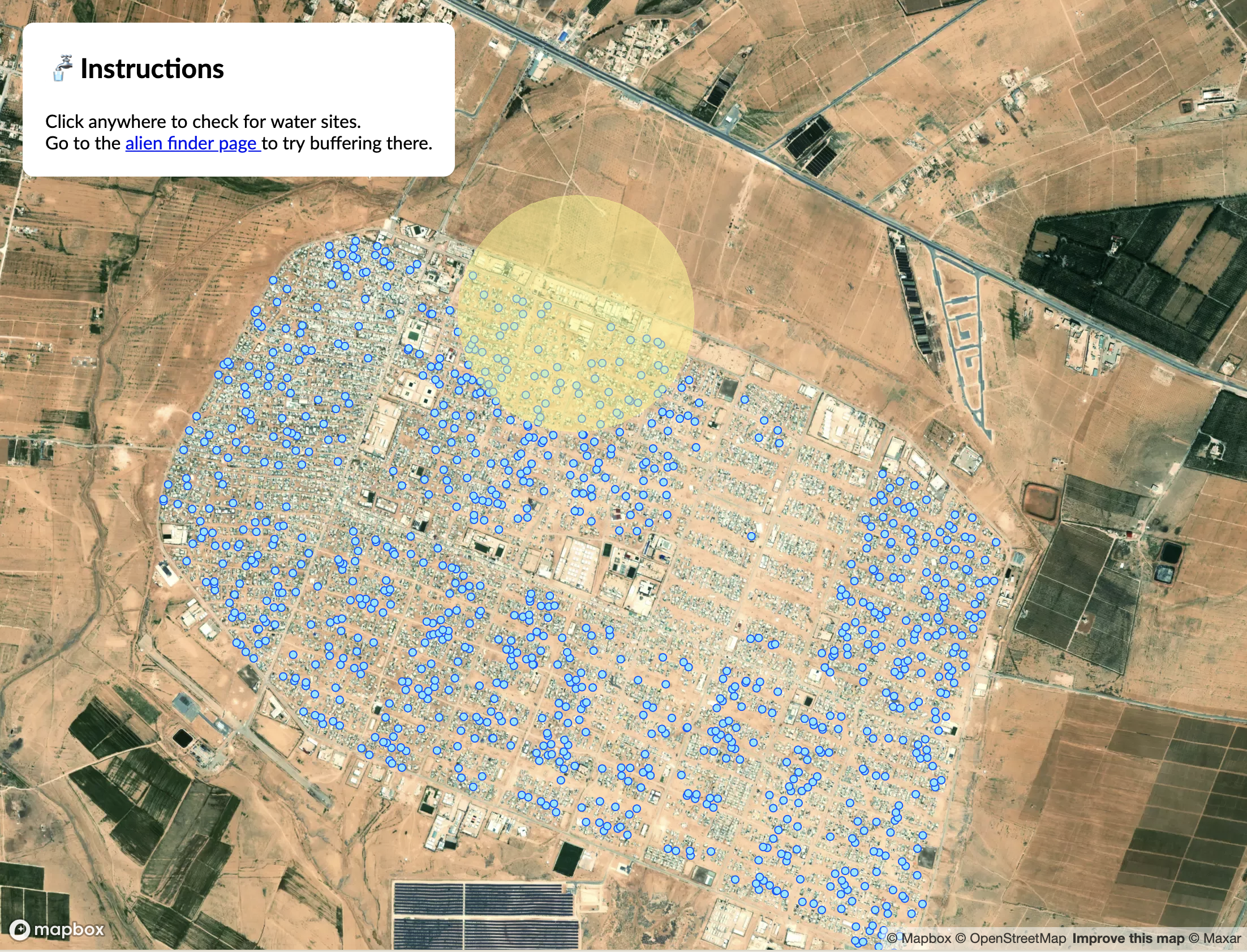 screenshot of map with radius