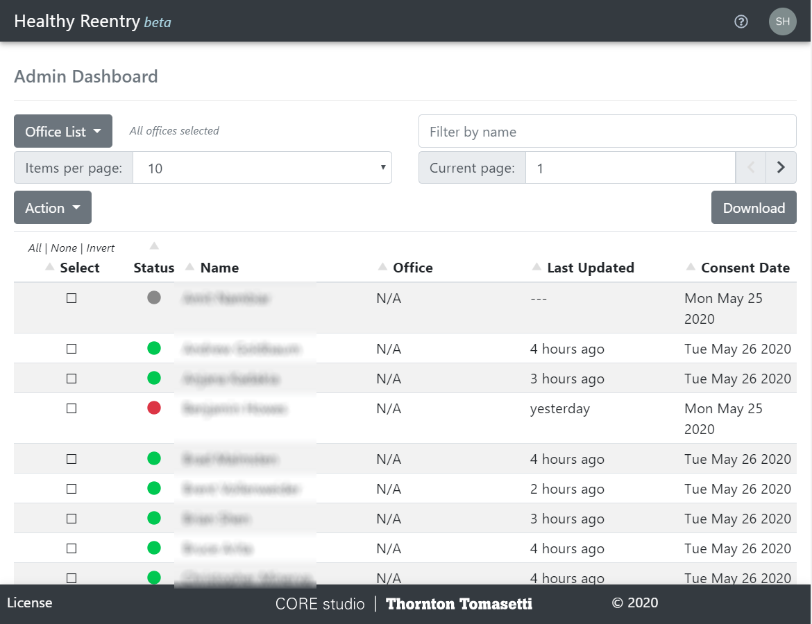 Healthy Reentry Admin Screen