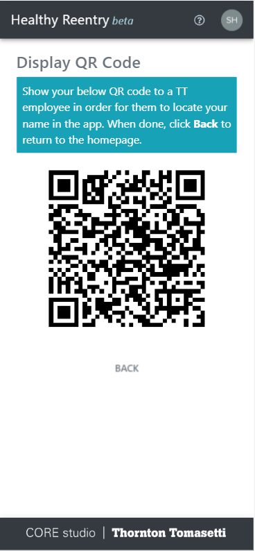 Healthy Reentry QR Code Screen