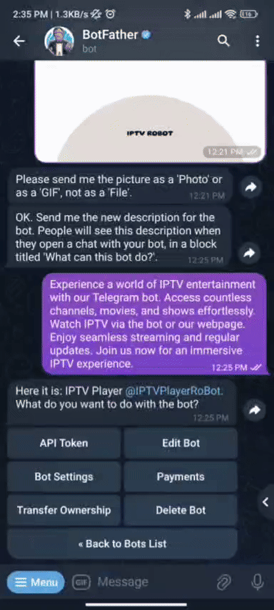 Screenshot of IPTV Telegram Bot