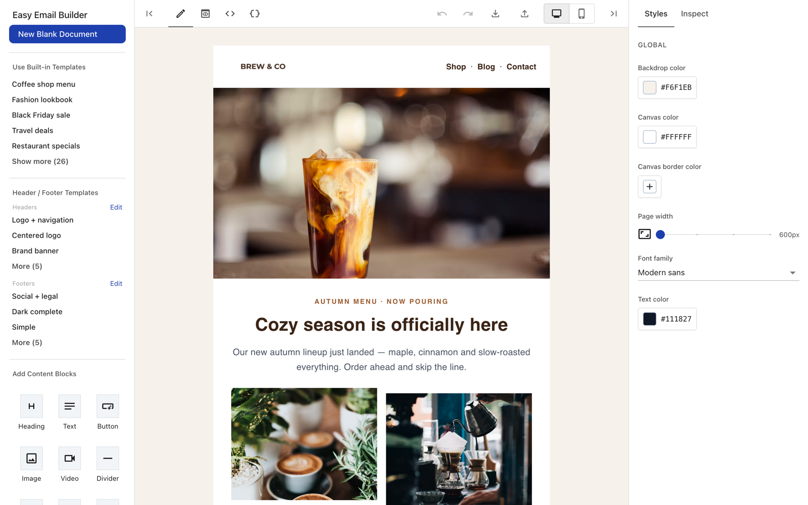Easy Email Builder editor