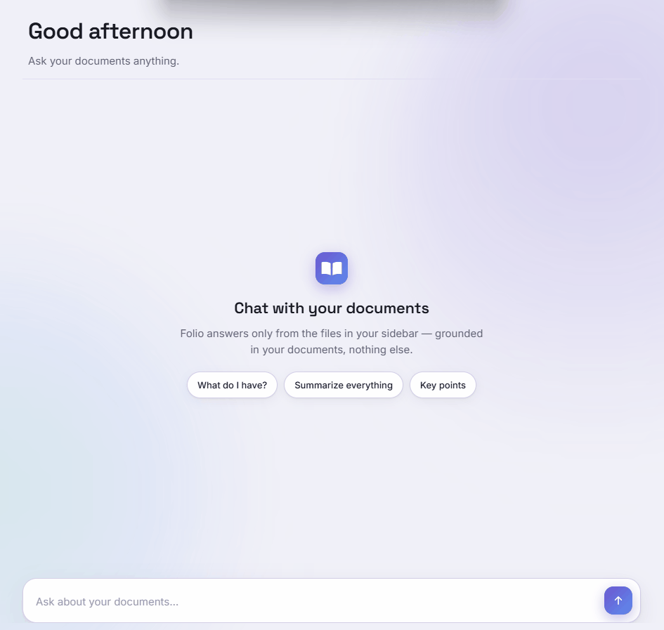 Folio — the Aurora web UI answering a question with live search progress
