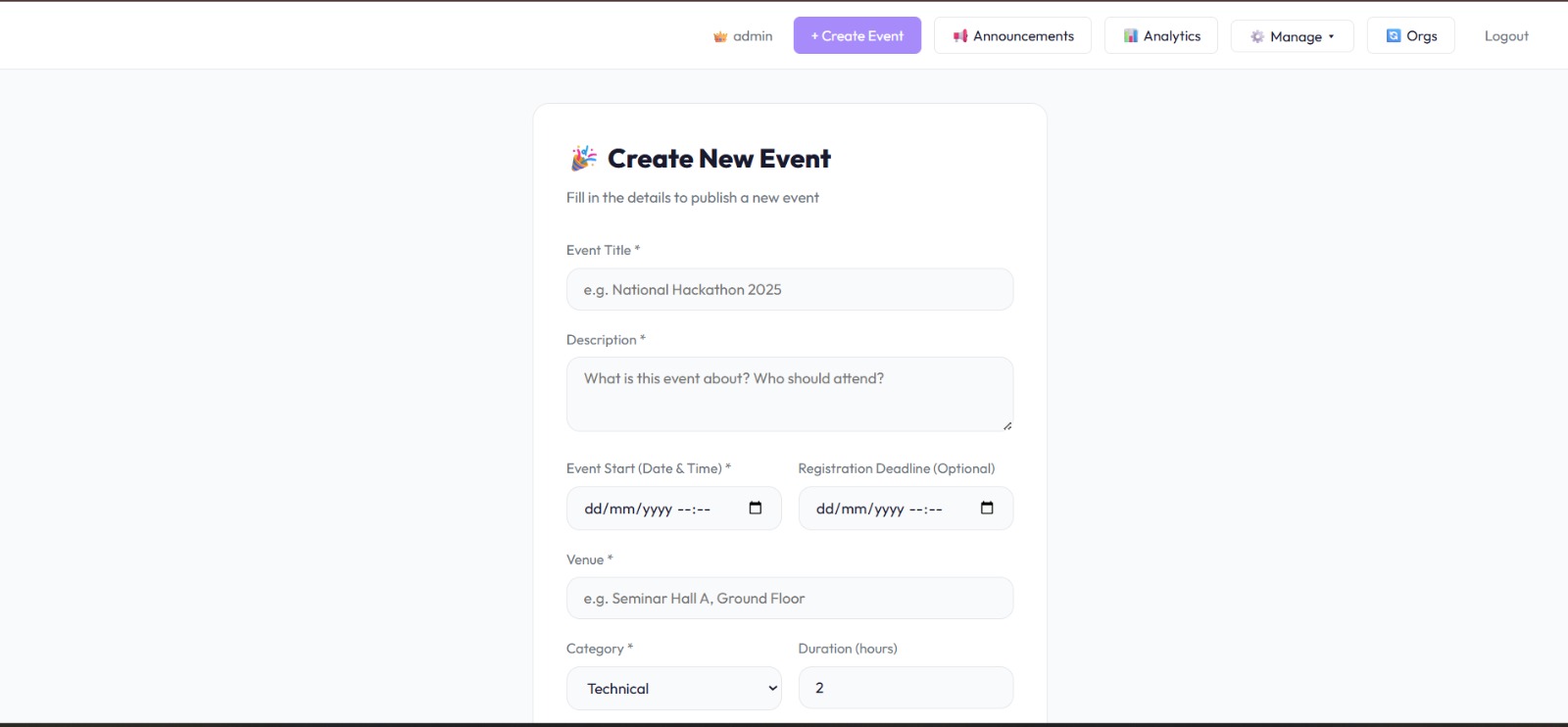 Create Event
