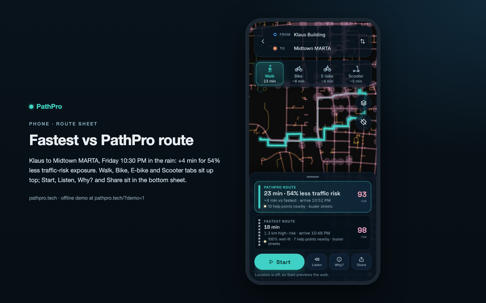 Route comparison on a phone