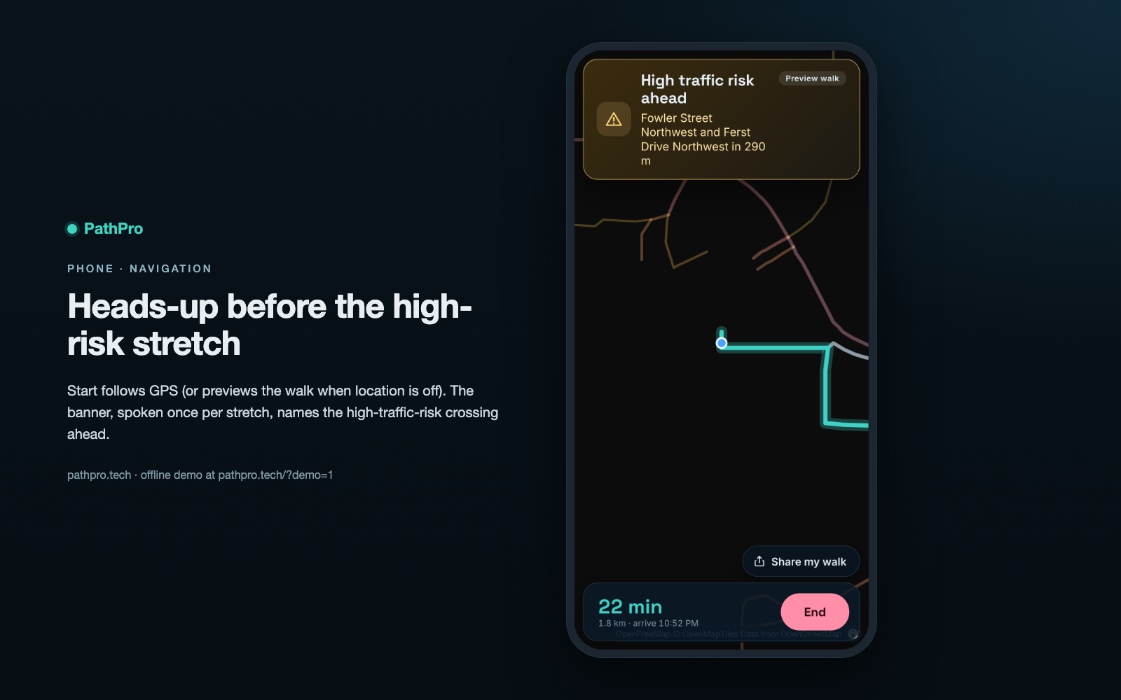 Walking navigation alert