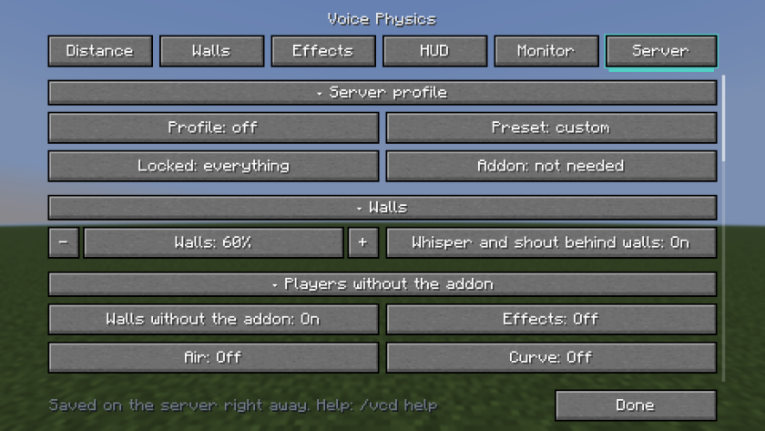 The Server tab
