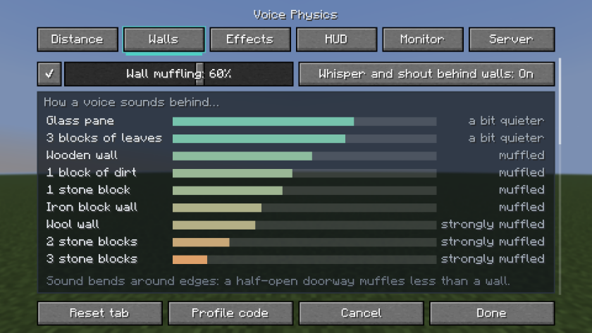 The Walls tab
