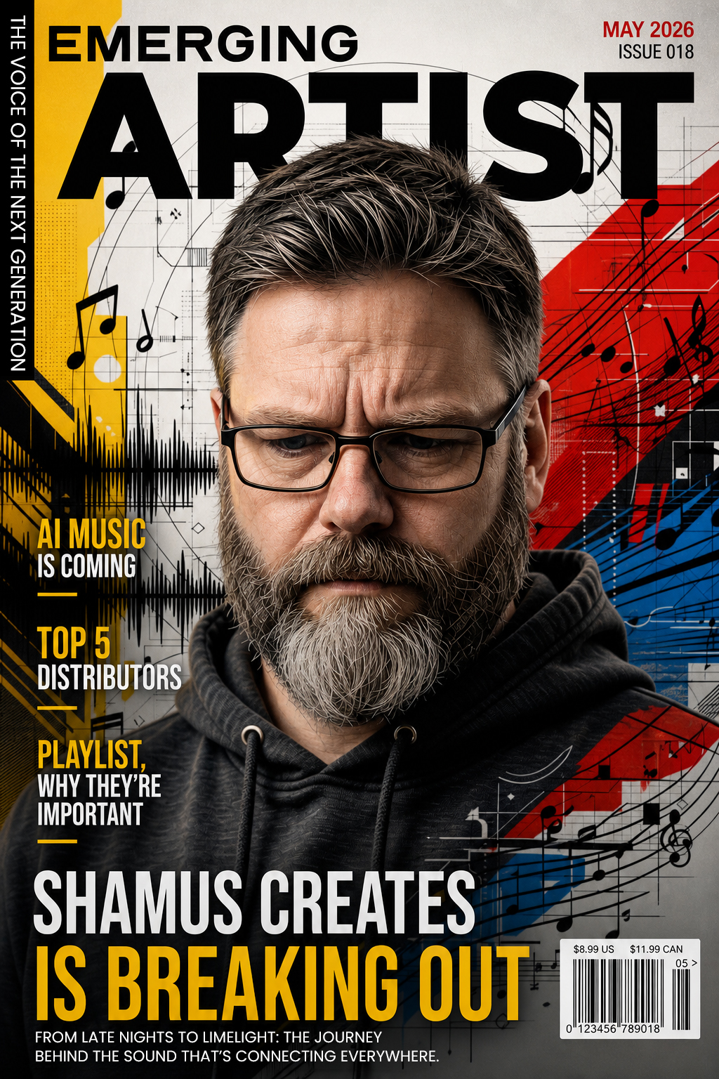 Emerging Artist magazine cover featuring Shamus Creates