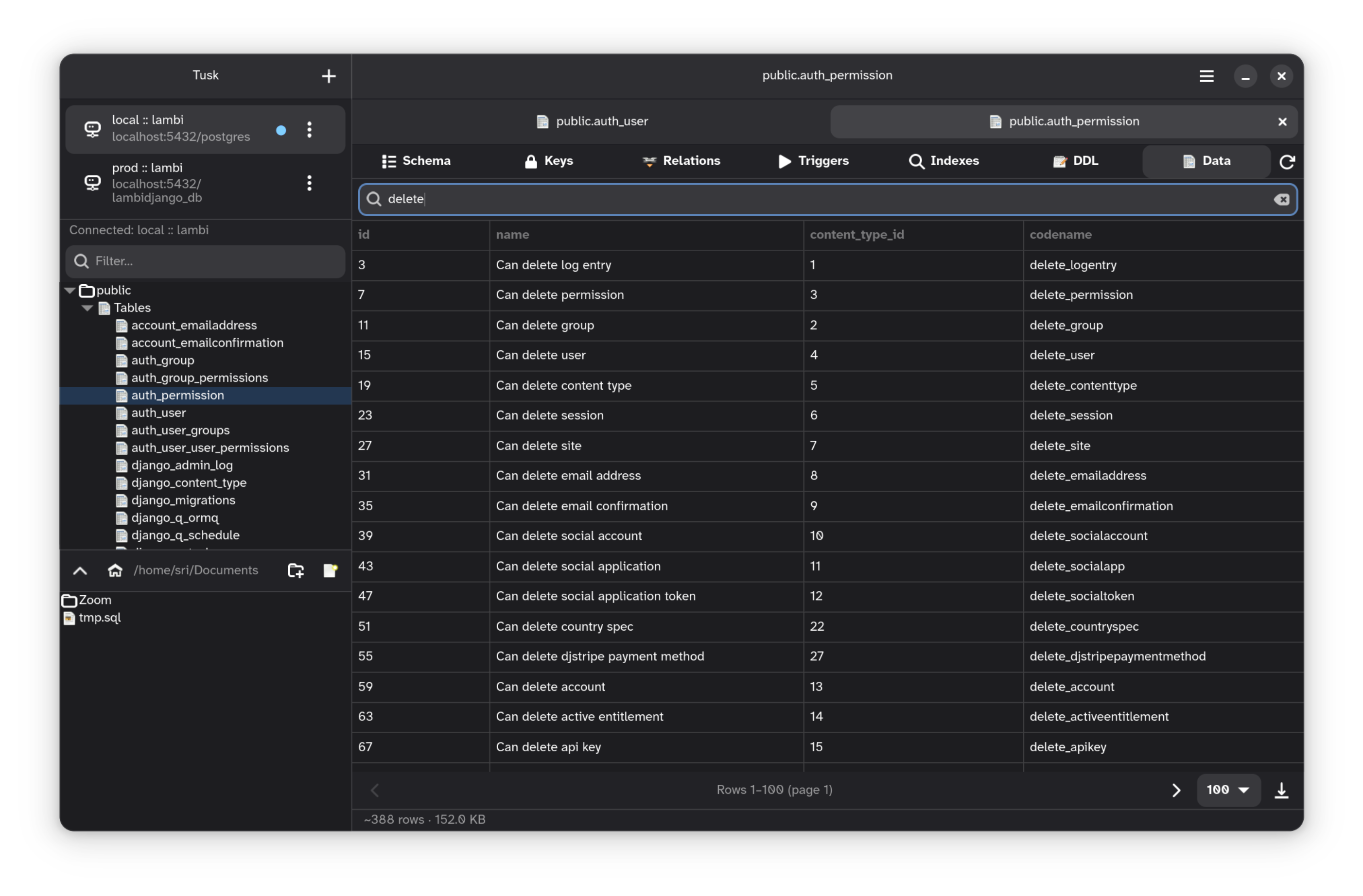 Tusk GNOME — Table data filter