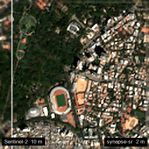 Bengaluru city centre: Sentinel-2 10 m and synapse-sr 2 m