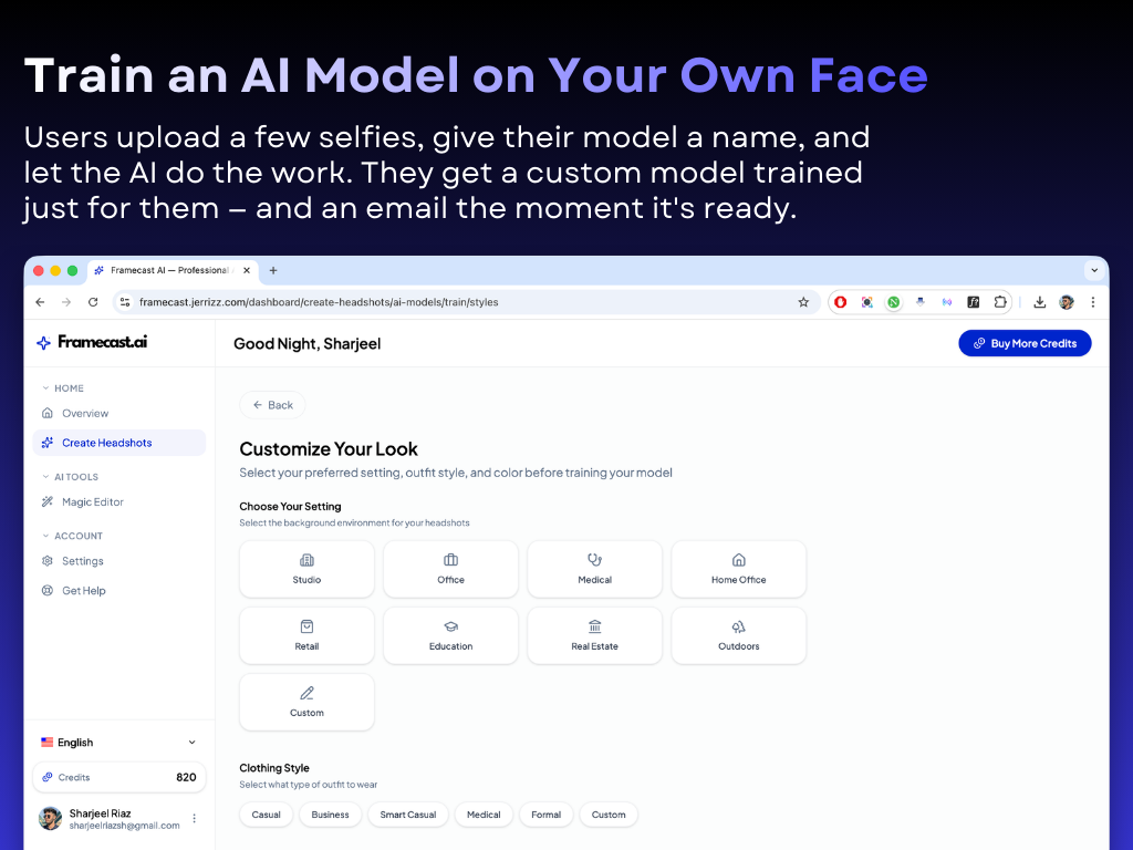 Framecast AI - AI Headshot Generator, Avatar Maker, Image Generator SaaS System