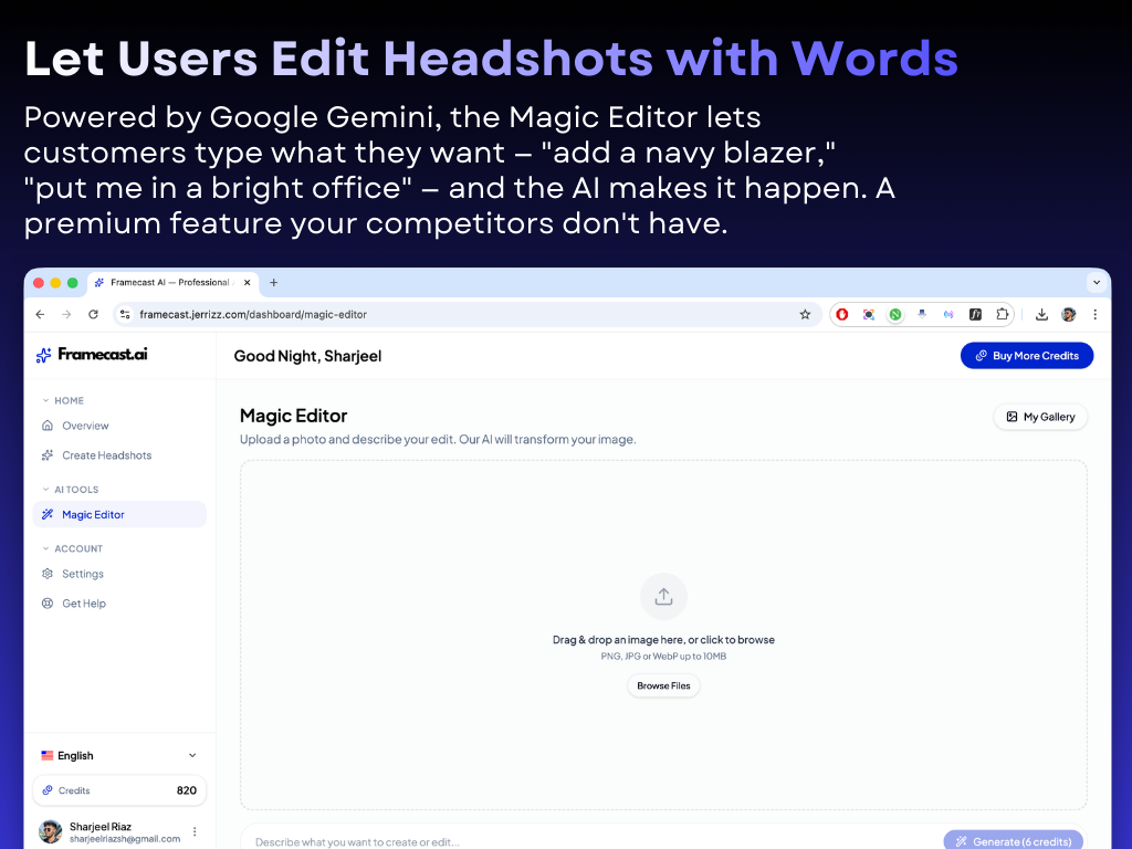 Framecast AI - AI Headshot Generator, Avatar Maker, Image Generator SaaS System