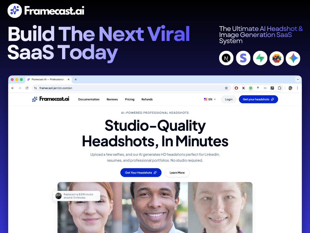Framecast AI - AI Headshot Generator, Avatar Maker, Image Generator SaaS System