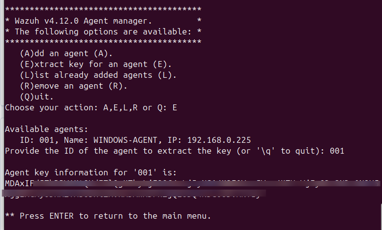 Wazuh Agent Manager after receiving key from Ubuntu manager