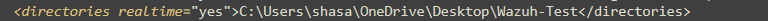 Test folder directory path added to ossec.conf for FIM monitoring