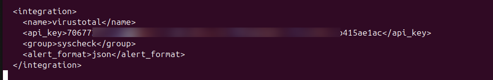 VirusTotal API key integration in Ubuntu ossec.conf