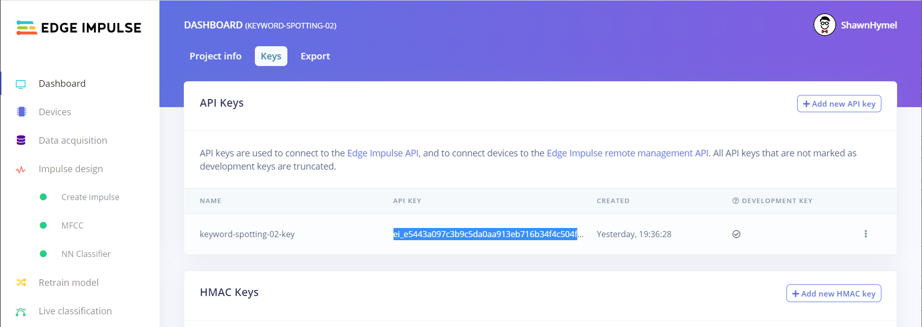 Copy Edge Impulse API key