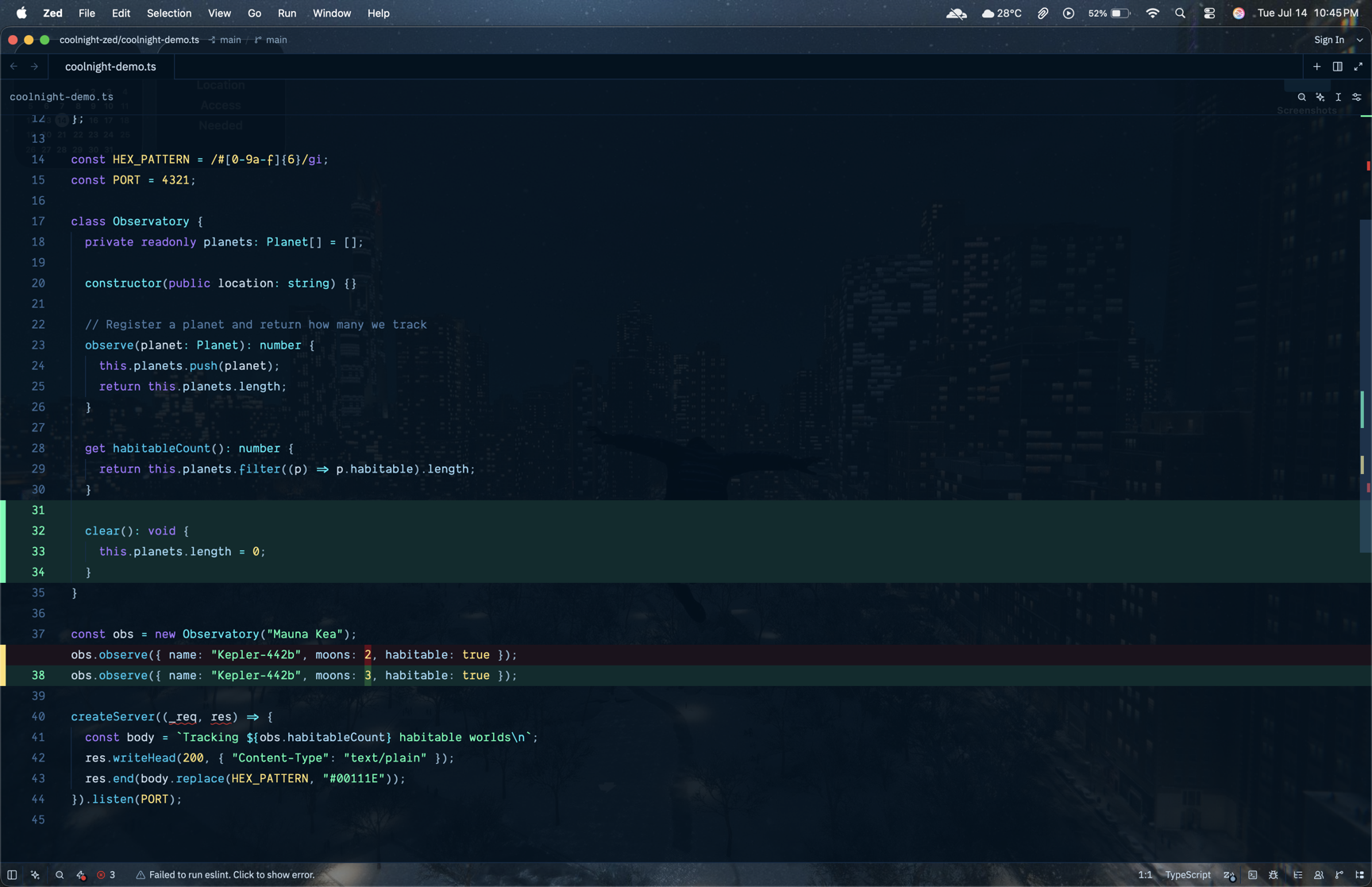 Coolnight theme in Zed