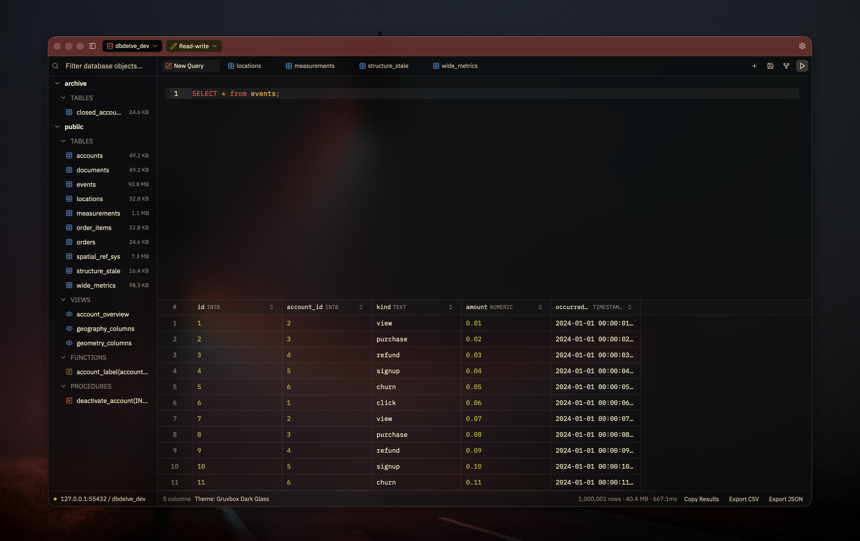 DBDelve, dark theme