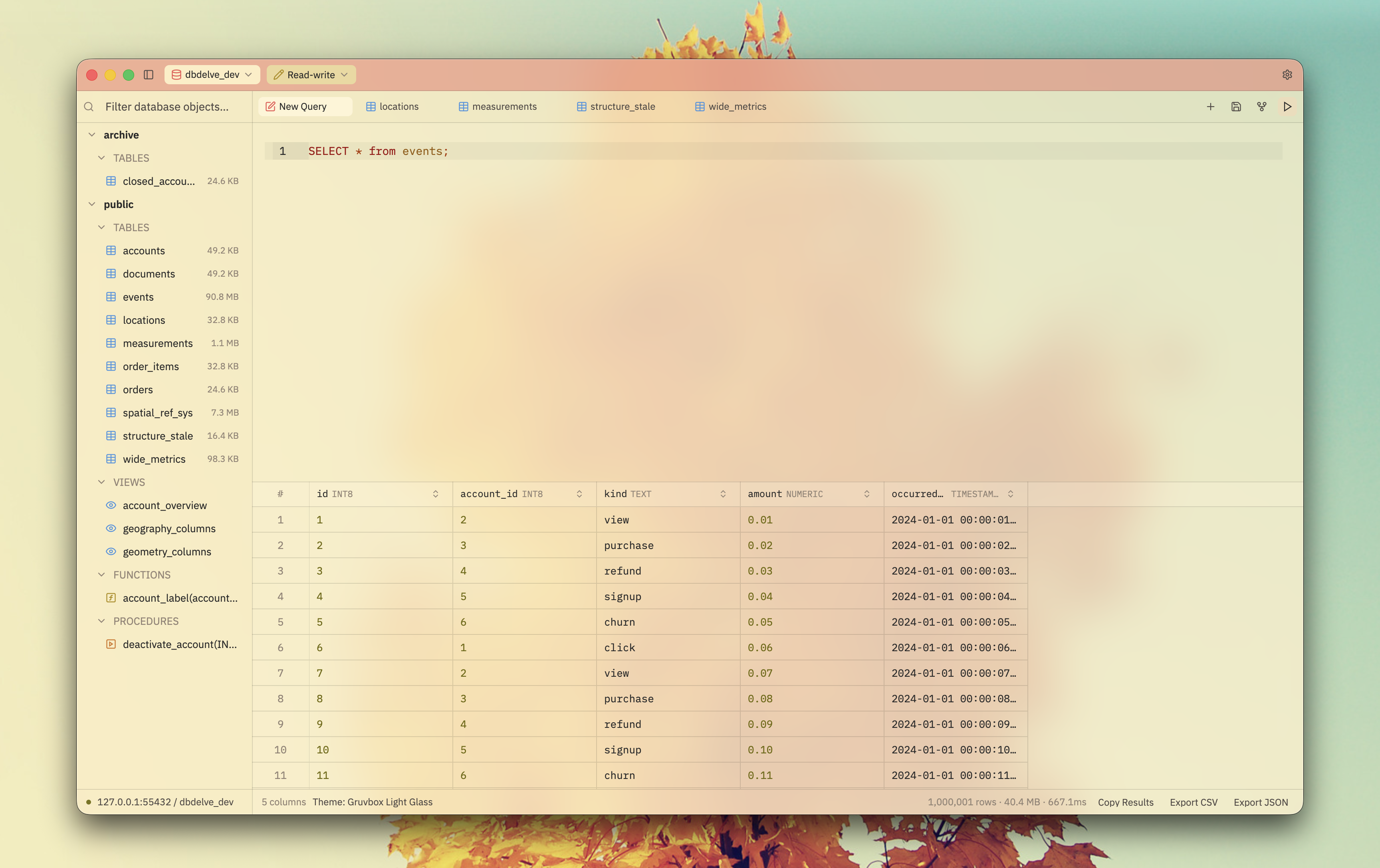 DBDelve, light theme