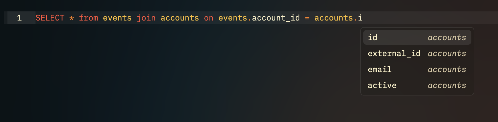 Completing accounts. to its columns in a join