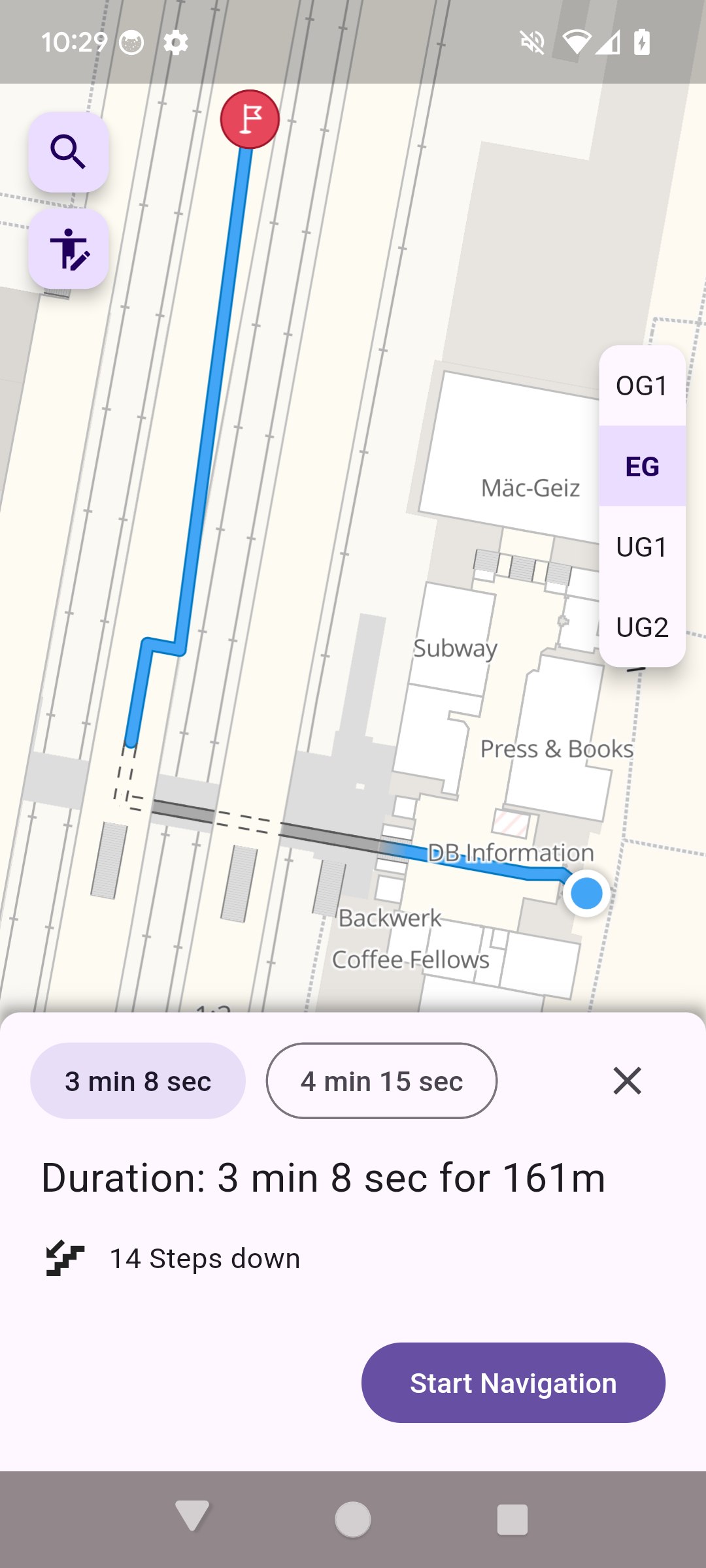 App screenshot showing route overview