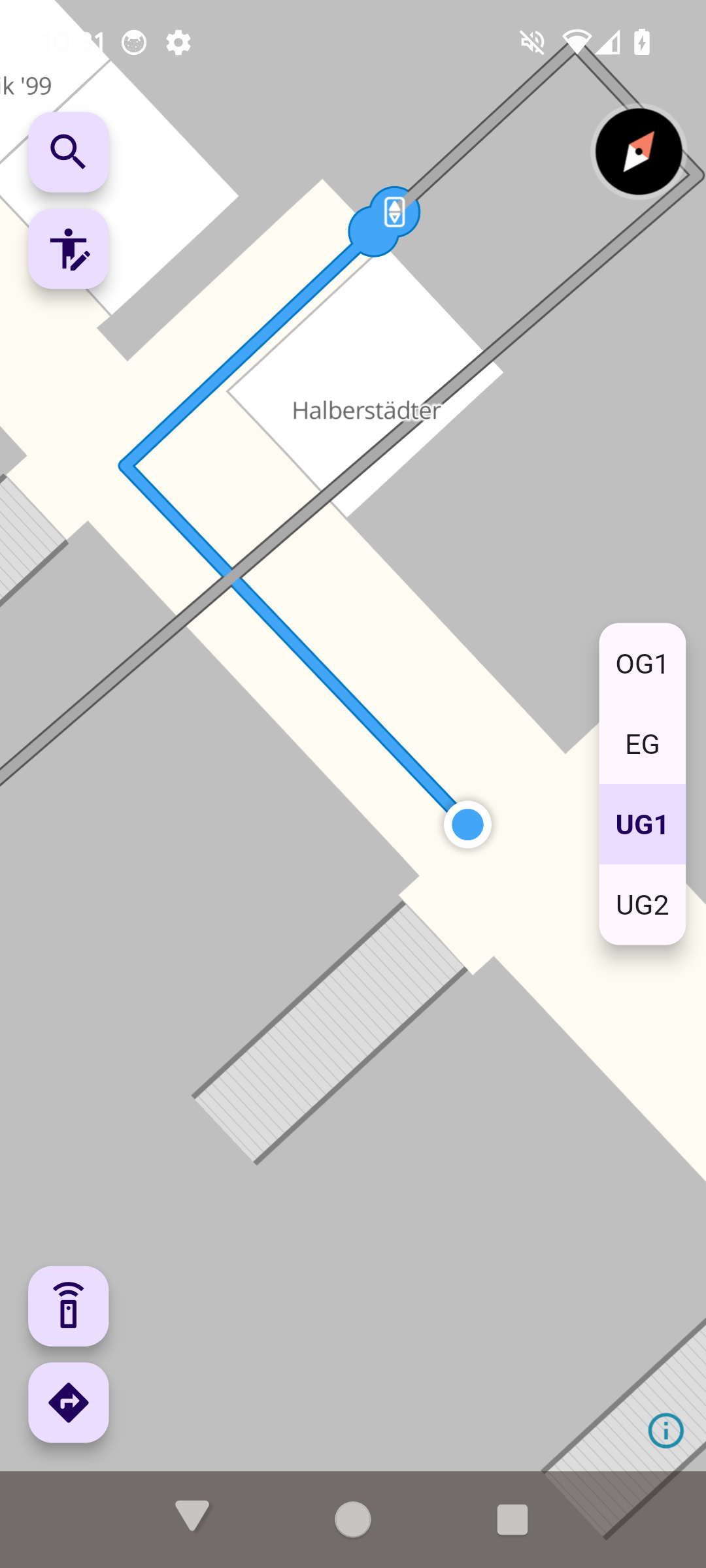 App screenshot showing underground route