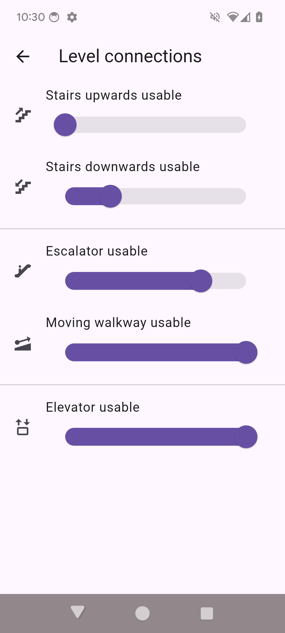 App screenshot showing level routing profile