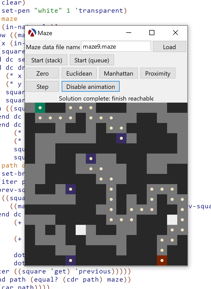 A maze being completed by means of epic A*