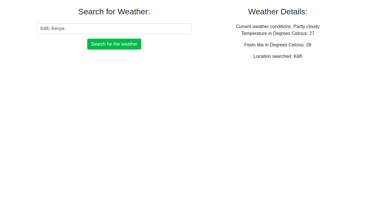 This image displays the homepage for Angular Weather app