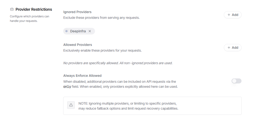 OpenRouter Provider Restrictions