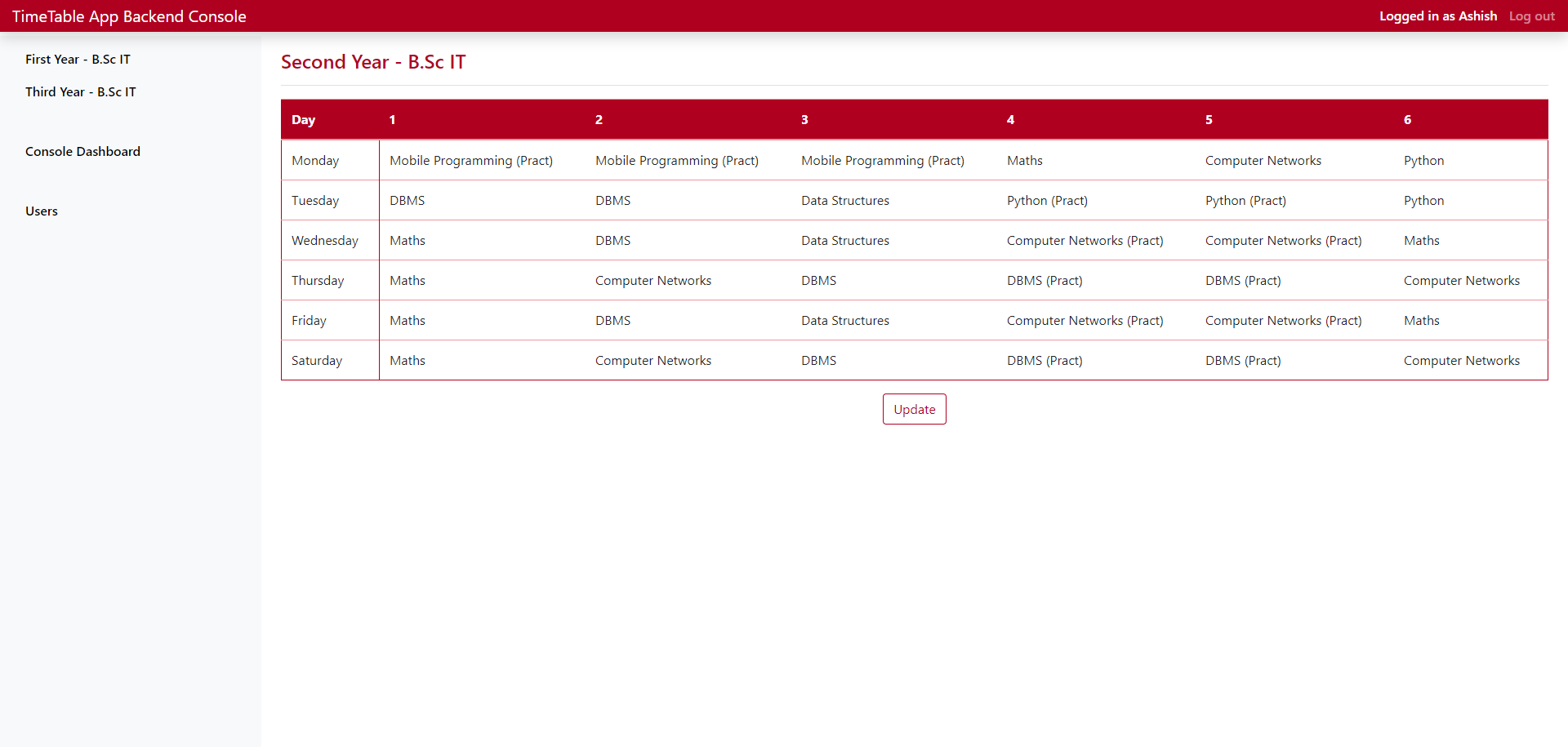 Backend For Timetable App