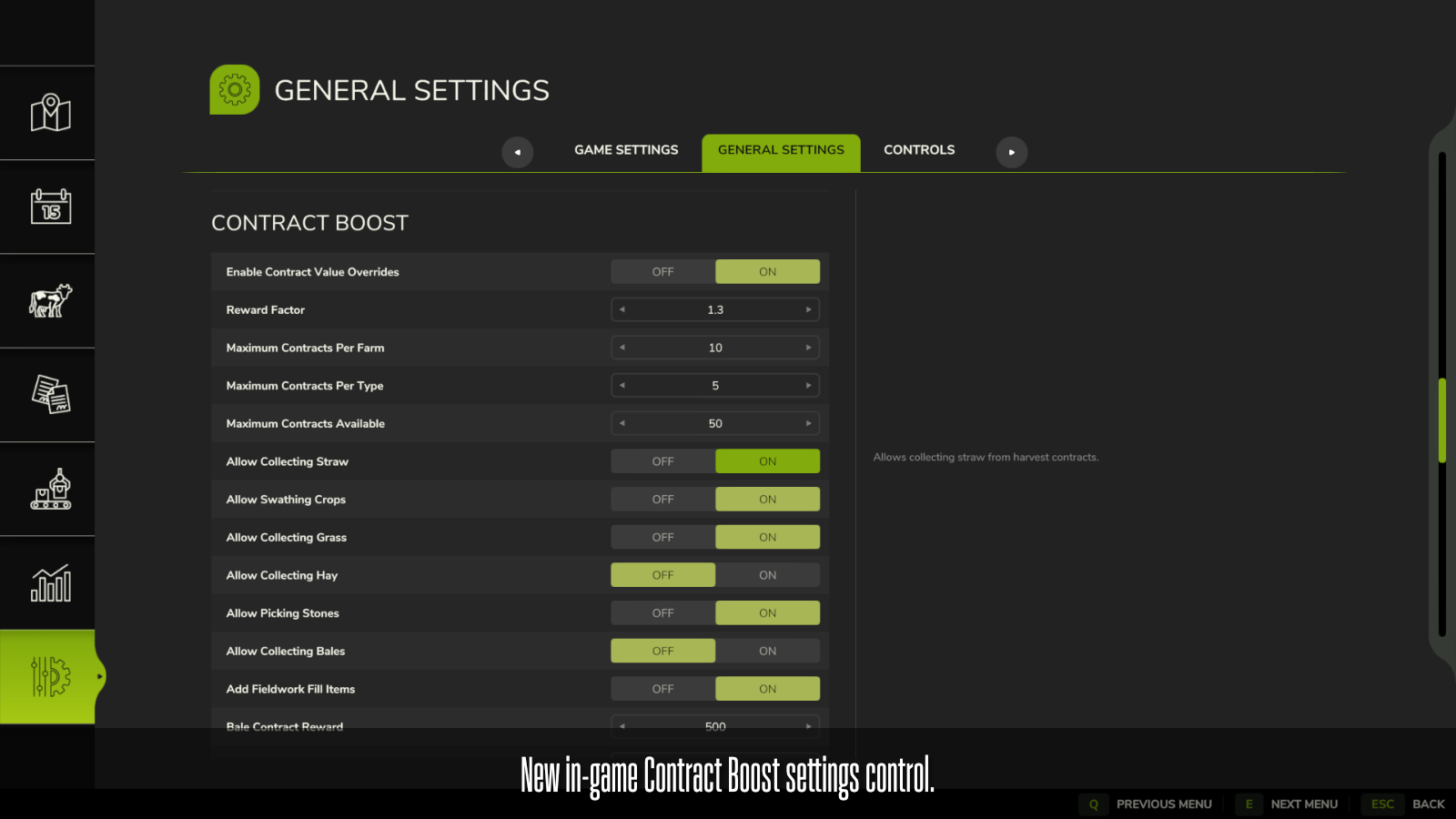 New in-game Contract Boost settings control.