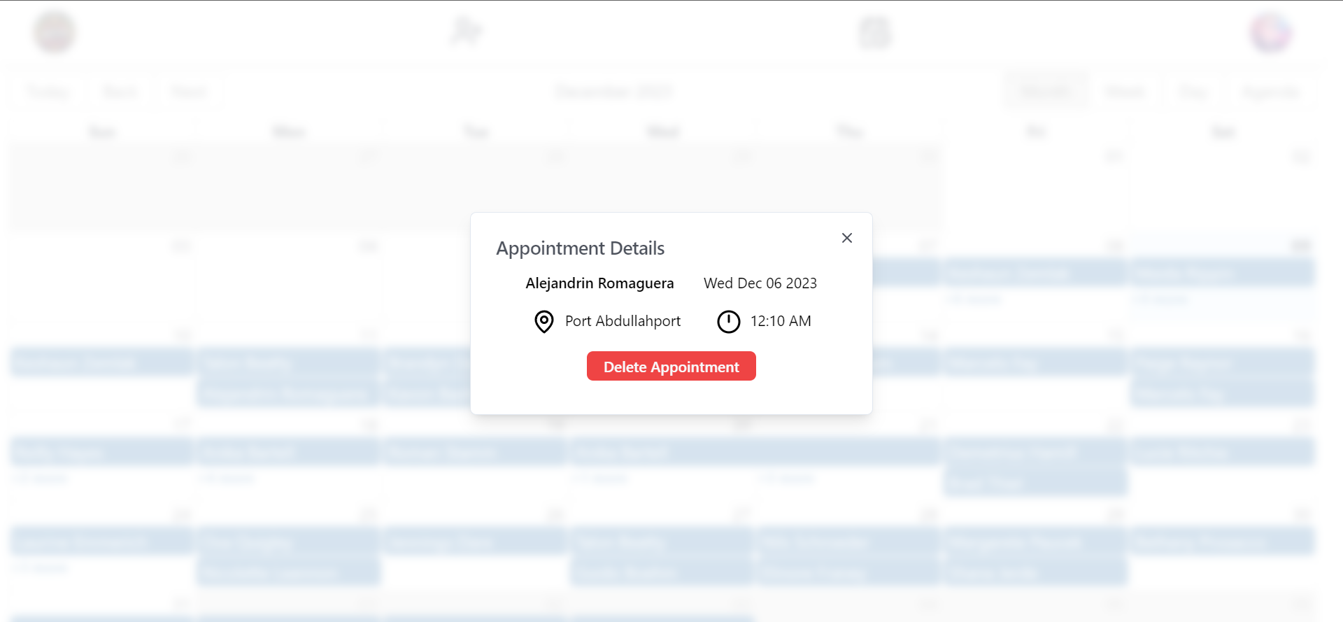 Appointment Detail on calendar page