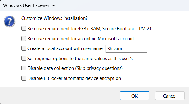 Rufus Answer File