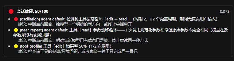 健康 50/100：振荡循环 + 参数漂移 + edit 报错