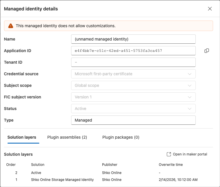 Managed identity details