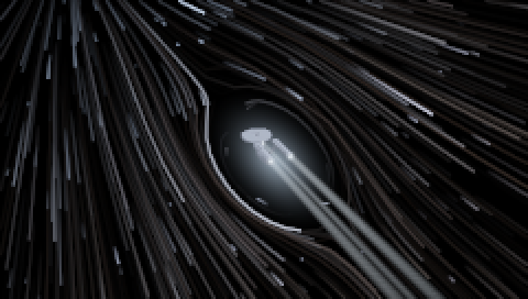 Chasing the ship at warp, from astern and above
