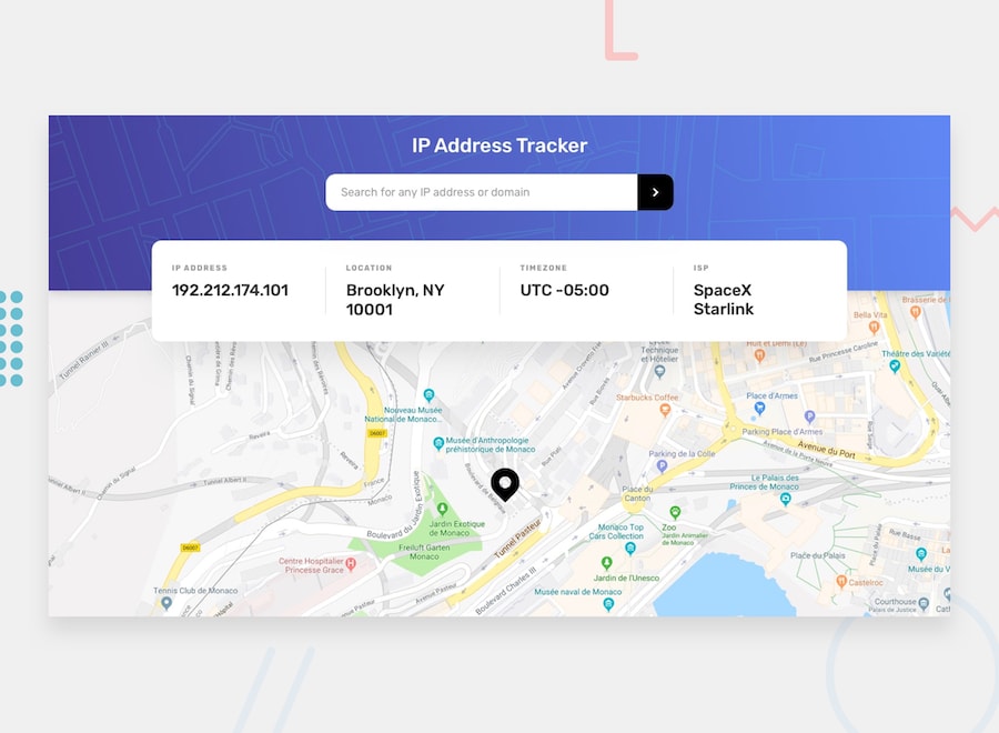 Design preview for the IP address tracker coding challenge