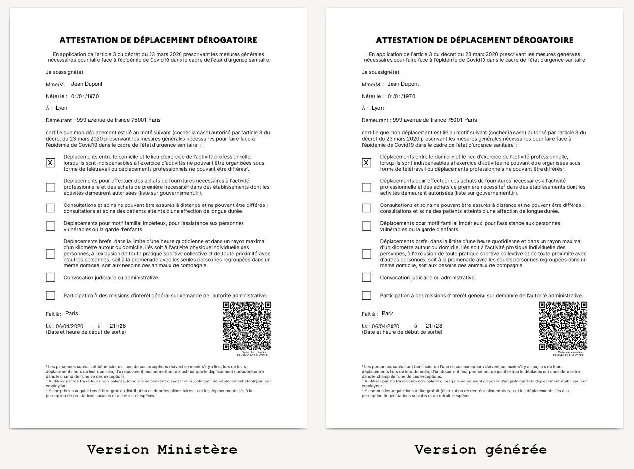 Comparaison entre le document du ministère et celui généré