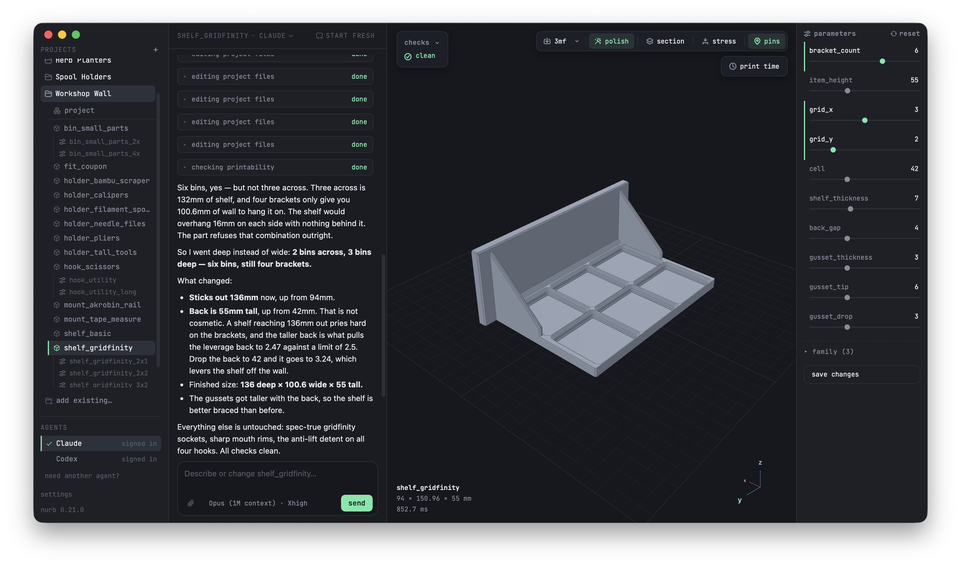 The nurb app: project rail, agent chat, and the live viewer