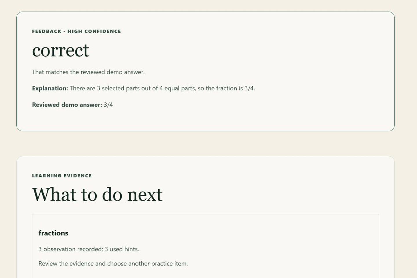 Deterministic feedback and progress
