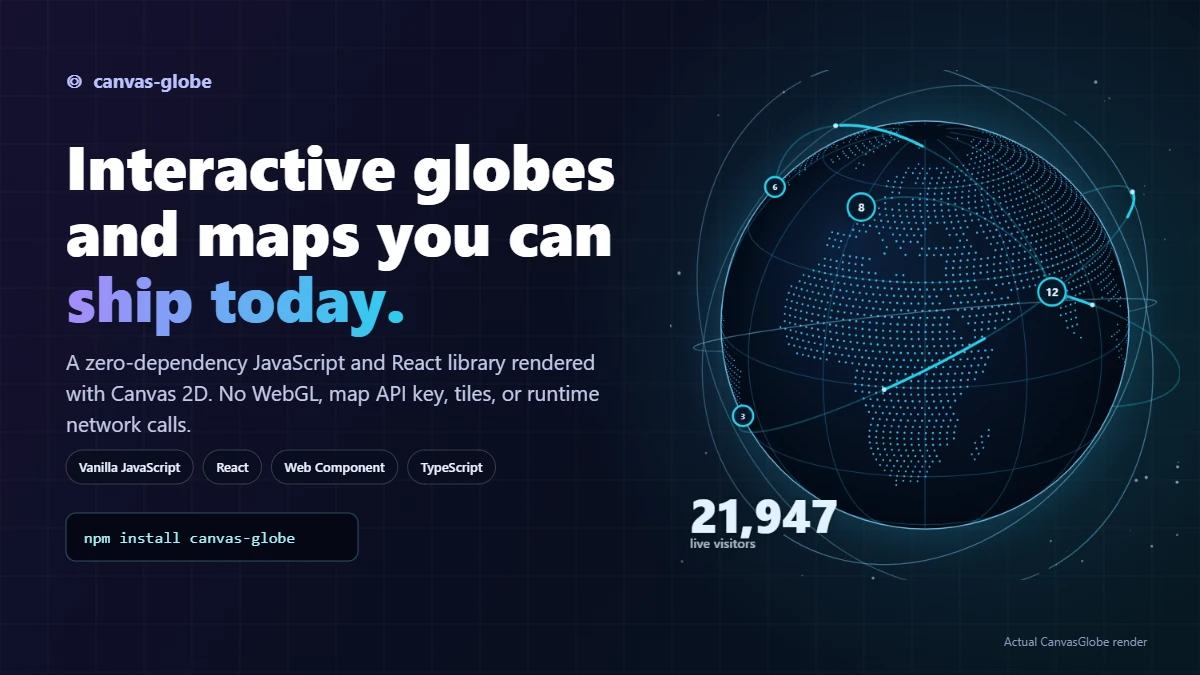 CanvasGlobe interactive JavaScript globe with markers and animated routes