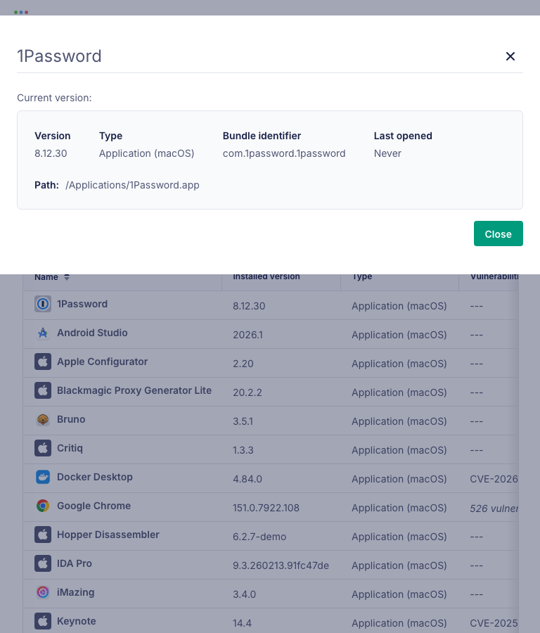 Software details modal at 768px before the fix, edges cut off