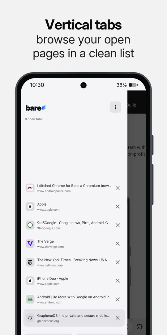 Tabs in a side drawer as a list