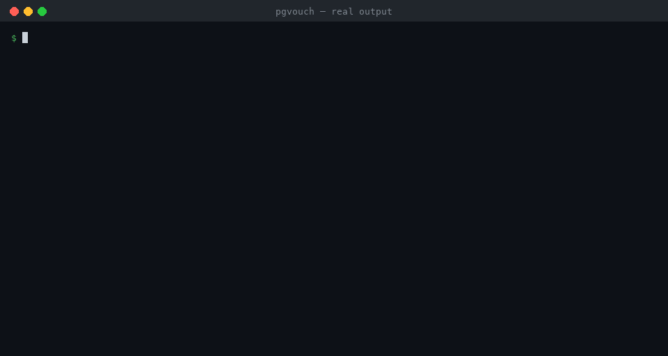 PgVouch in a terminal: schema drift, the exact differing rows, the locks a migration takes, and its safe rewrite